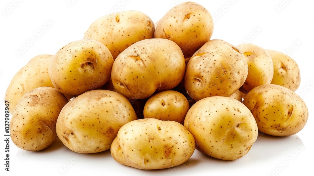 Fresh organic potatoes isolated on white background. Top view, flat lay Fresh organic potatoes isolated on white background. Top view, flat lay