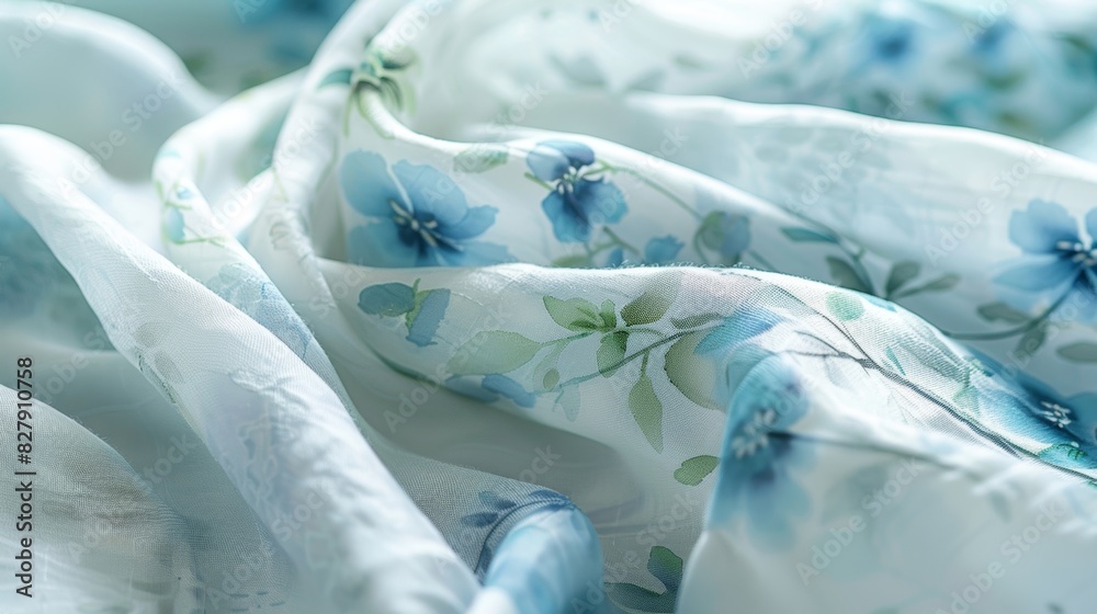 A sustainable rayon bamboo blanket featuring a delicate floral print in shades of blue and green. A sustainable rayon bamboo blanket featuring a delicate floral print in shades of blue and green.