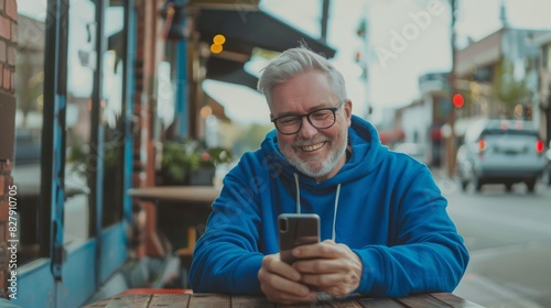 Man Enjoying Smartphone Outdoors photo
