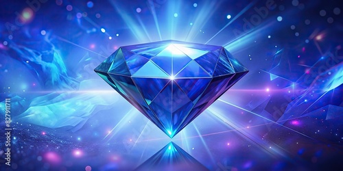 Blue shiny diamond stone abstract background with a glowing effect photo