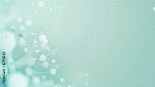 Abstract teal, light blue, and light gray background with digital particle decoration. Minimalistic design ideal for scientific conference posters with vast negative space.