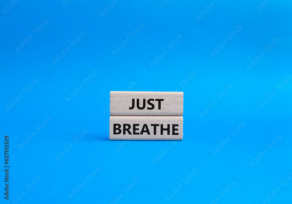 Just Breathe symbol. Wooden blocks with words Just Breathe. Beautiful blue background. Business and Just Breathe concept. Copy space. Just Breathe symbol. Wooden blocks with words Just Breathe. Beautiful blue background. Business and Just Breathe concept. Copy space.