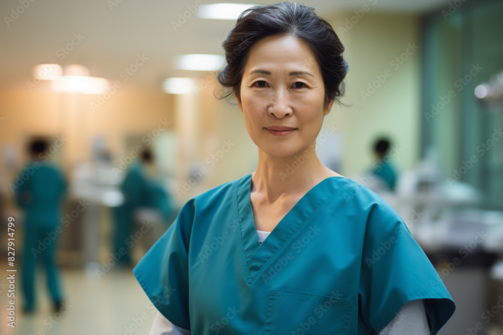 Middle aged woman with doctor uniform Middle aged woman with doctor uniform