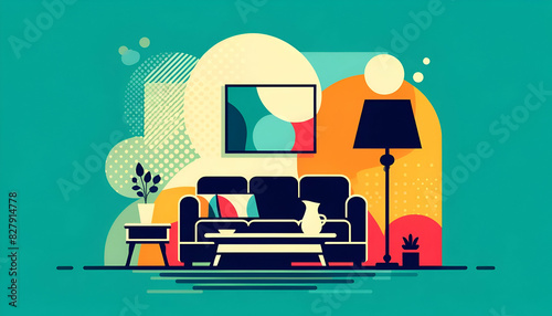 Furniture minimalist lifestyle relaxation idea concept interior design home digital illustration vector Wallpaper HD Background photo