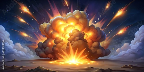 Explosion with burst fire effect and smoke clouds cartoon collection
