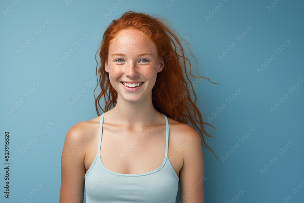 Young pretty Redhead girl over colorful background Young pretty Redhead girl over colorful background