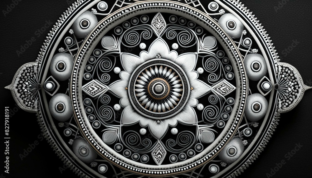 Obraz premium Traditional Balochi Patterns in Black and White Embroidery