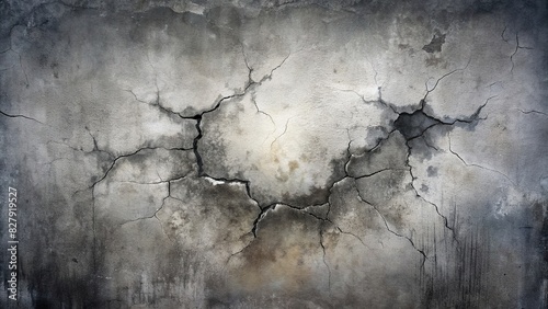 Old cracked wall background with textured wall banner and grungy grey template, watercolor