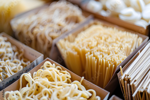 Close up of assorted noodles in various shapes and sizes photo