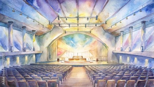 Watercolor painting of a Christian mega church concert without any people photo
