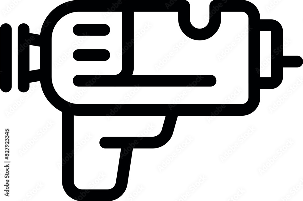 Simplified icon illustration of a power drill in bold black and white line art style Simplified icon illustration of a power drill in bold black and white line art style