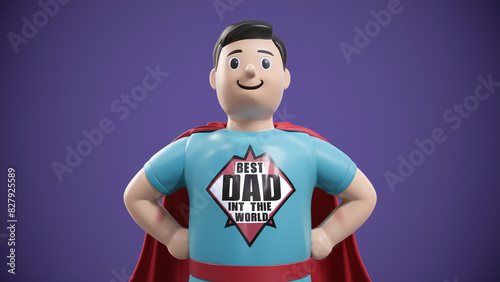 3D illustration of superhero dad with message 