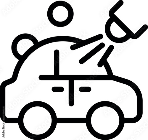 Black and white vector icon illustrating a car accident with an overturned car