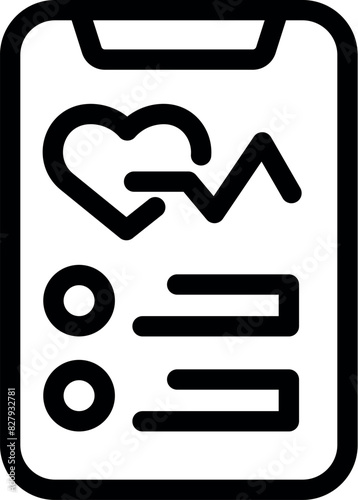 Modern minimalist black and white health monitoring app icon for mobile application interface design with heart rate and pulse graph