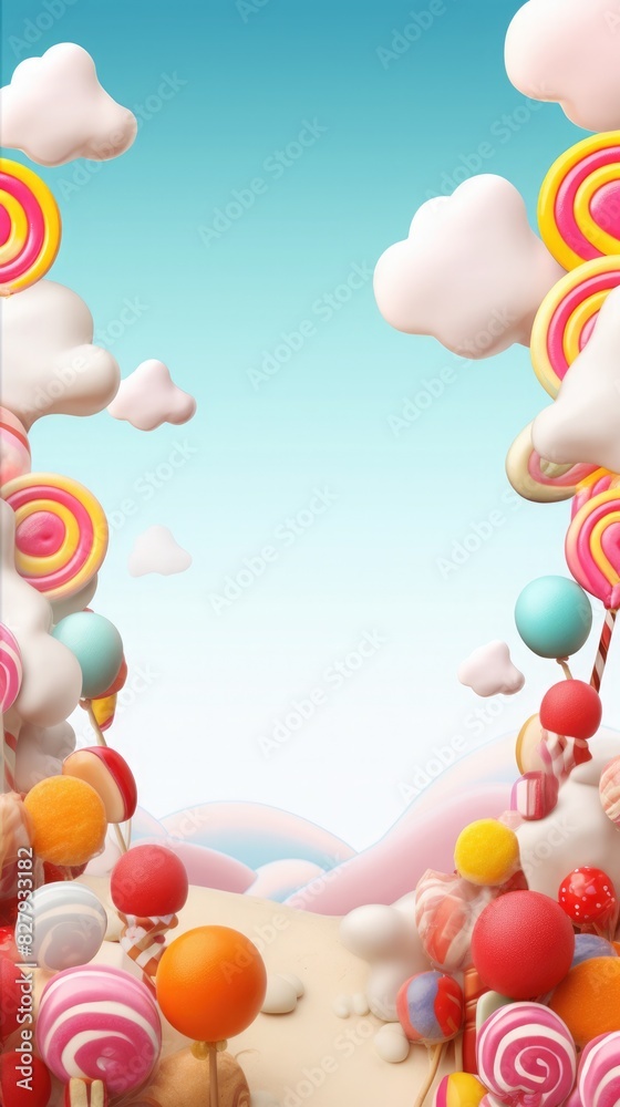 frame from candy on a pink, white background. lollipop, caramel and sweets. party invitation card. Place for text. frame from candy on a pink, white background. lollipop, caramel and sweets. party invitation card. Place for text.