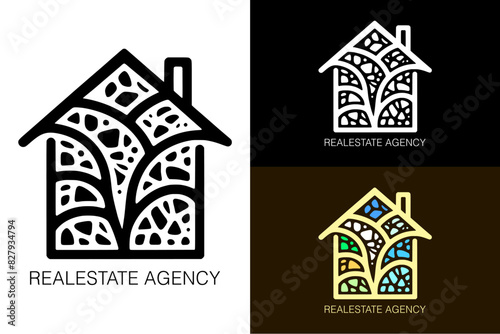 mosaic objects real estate firm construction company property investment house silhouette stones logo vector