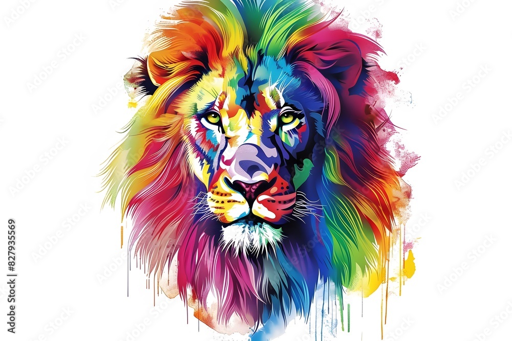 Lion, the head of a lion in a multi-colored flame. Abstract multicolored profile portrait of a lion head on a White background. Lion, the head of a lion in a multi-colored flame. Abstract multicolored profile portrait of a lion head on a White background.