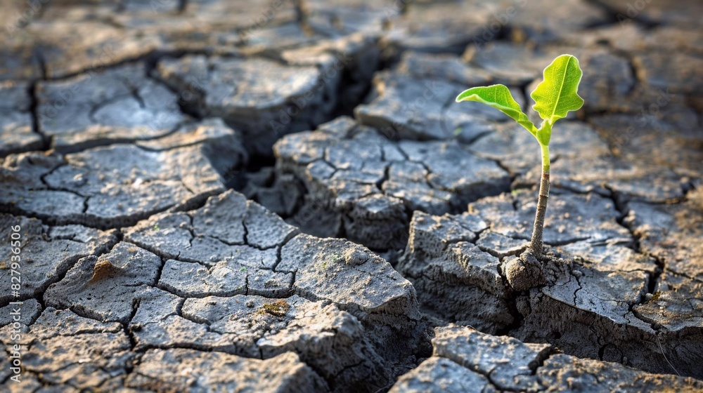 Tenacious Life: Seedling Pushes Through Cracked Earth (Desertification, Hope) Tenacious Life: Seedling Pushes Through Cracked Earth (Desertification, Hope)