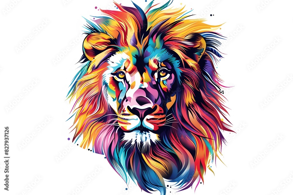 Lion, the head of a lion in a multi-colored flame. Abstract multicolored profile portrait of a lion head on a White background.