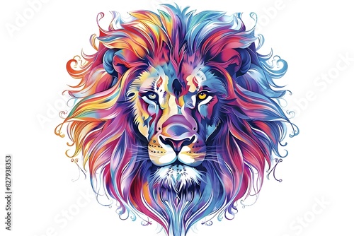 Lion  the head of a lion in a multi-colored flame. Abstract multicolored profile portrait of a lion head on a White background.