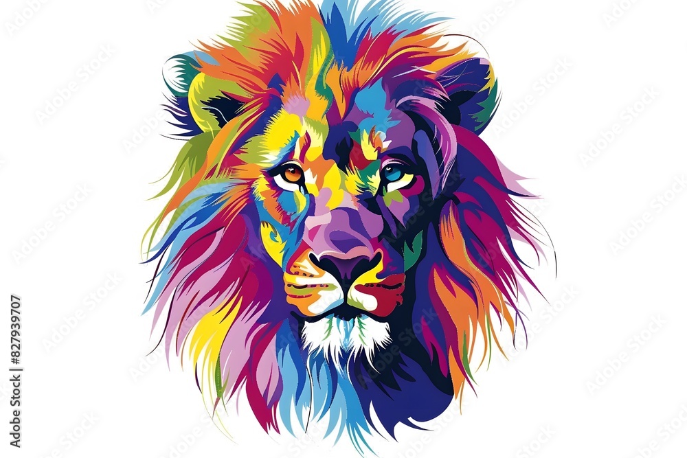Lion, the head of a lion in a multi-colored flame. Abstract multicolored profile portrait of a lion head on a White background. Lion, the head of a lion in a multi-colored flame. Abstract multicolored profile portrait of a lion head on a White background.