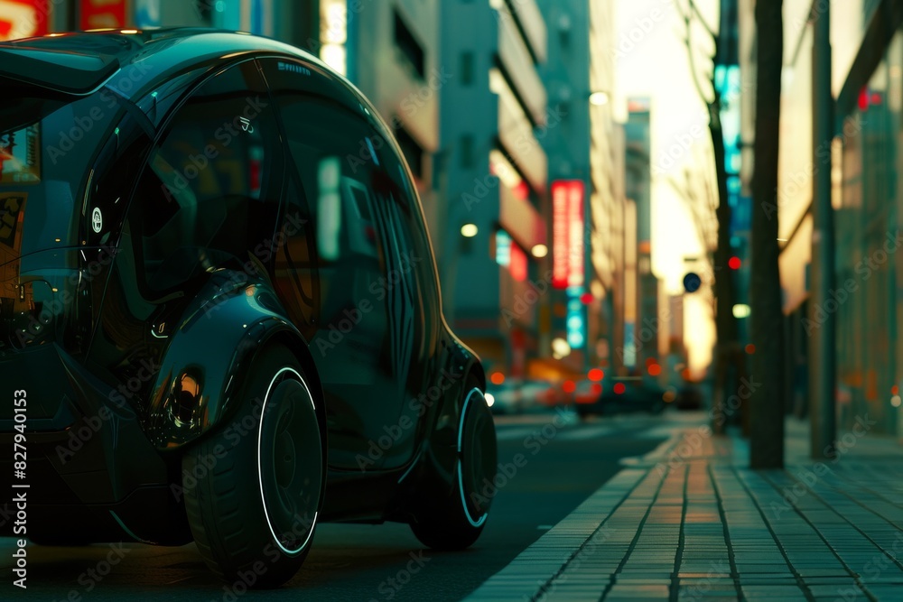 Business professional using laptop in a self driving car, blending productivity with cutting edge vehicle technology for urban professionals