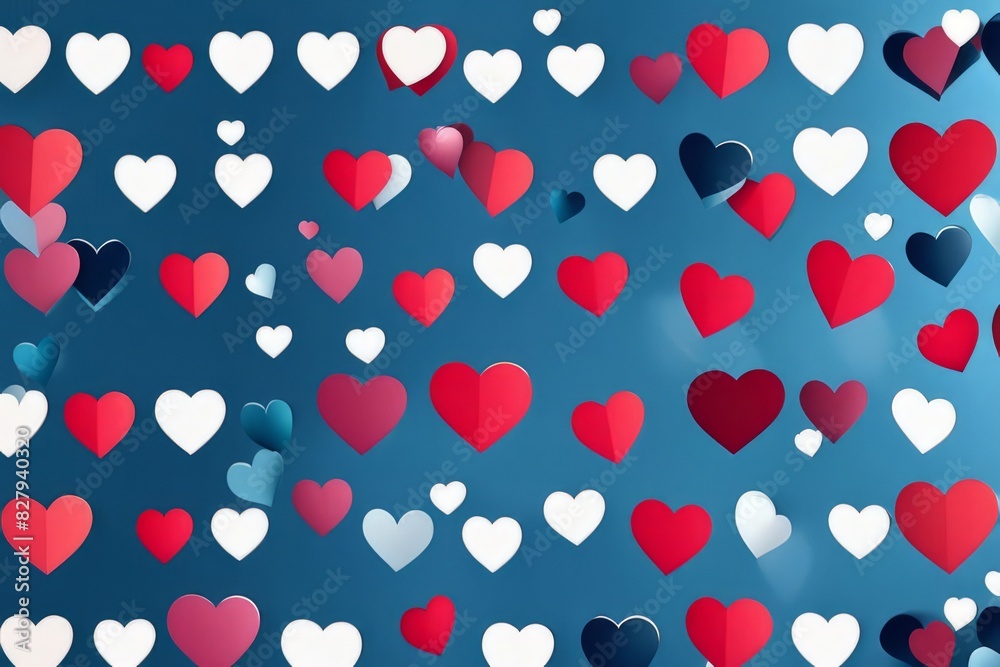 Fundo azul e corações brancos, vermelhos e azuis, dia dos namorados, gerado com ia Fundo azul e corações brancos, vermelhos e azuis, dia dos namorados, gerado com ia