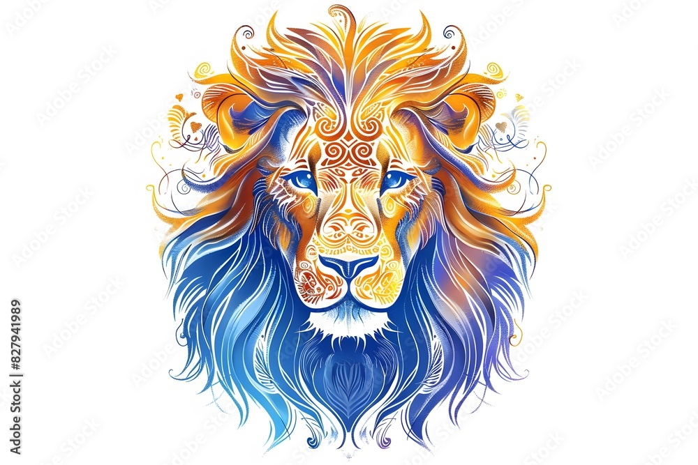 Lion, the head of a lion in a multi-colored flame. Abstract multicolored profile portrait of a lion head on a White background. Lion, the head of a lion in a multi-colored flame. Abstract multicolored profile portrait of a lion head on a White background.