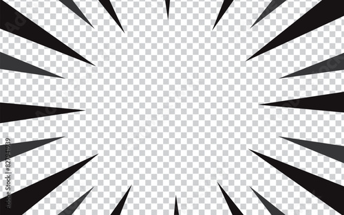 Comic manga transparent background with radial lines frame speed action effect vector. Explosion anime comic book cartoon pattern. vector illustration EPS 10.