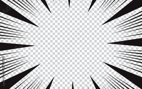 Comic manga transparent background with radial lines frame speed action effect vector. Explosion anime comic book cartoon pattern. vector illustration EPS 10.