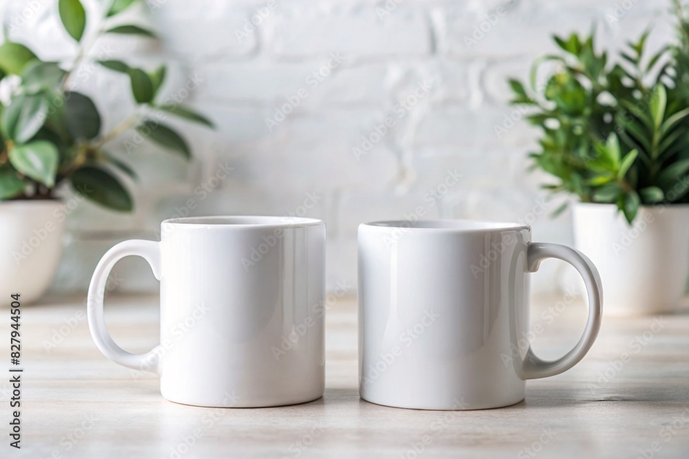 Mockup of two white ceramic coffee mug Mockup of two white ceramic coffee mug