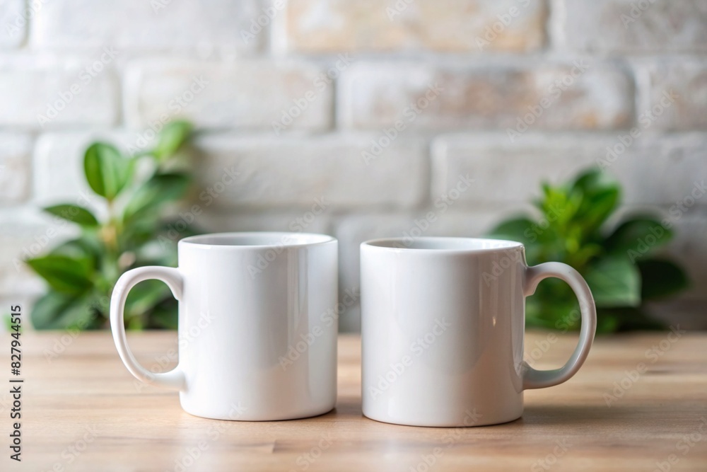 Mockup of two white ceramic coffee mug