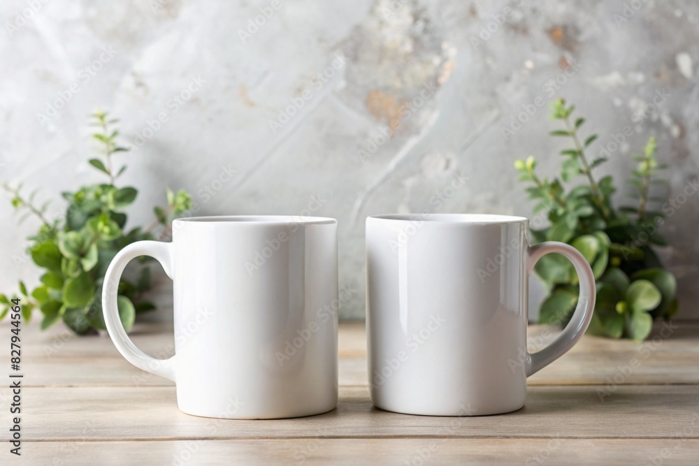 Mockup of two white ceramic coffee mug Mockup of two white ceramic coffee mug