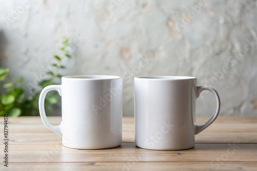 Mockup of two white ceramic coffee mug