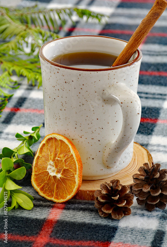 Hot spiced apple cider with cinnamon