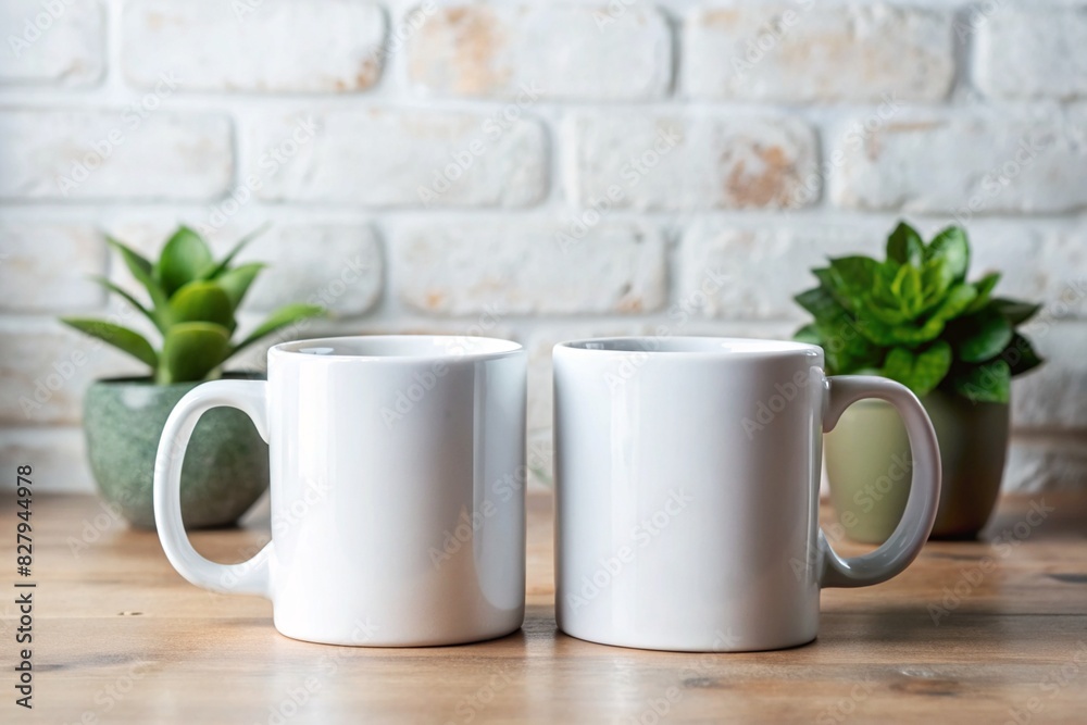 Mockup of two white ceramic coffee mug Mockup of two white ceramic coffee mug