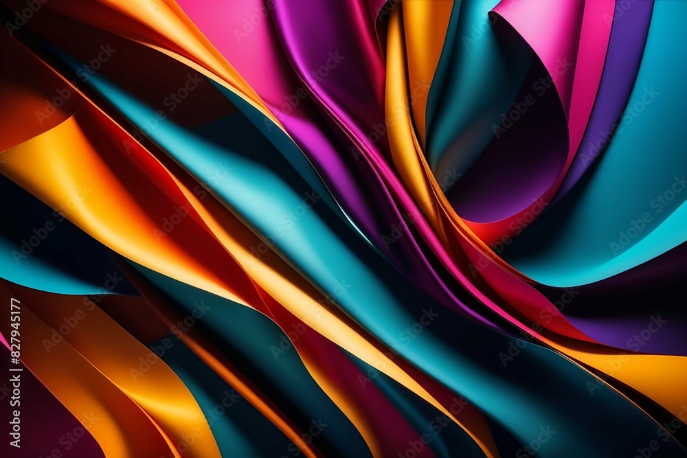 Naklejka premium A colorful abstract composition with wavy shapes in blue, yellow, purple, and orange. The vibrant colors and flowing lines create a dynamic and eye-catching pattern.