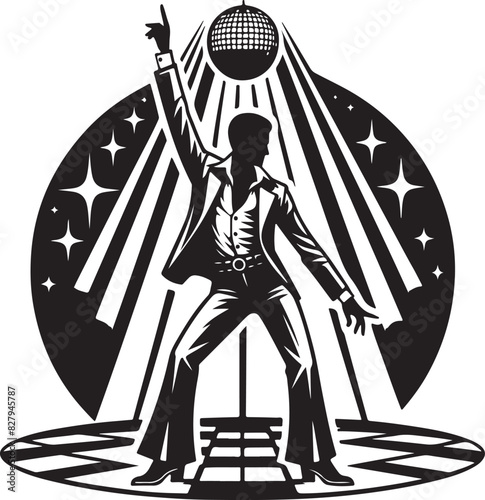 70s Disco Dancing Man Vector Silhouette
