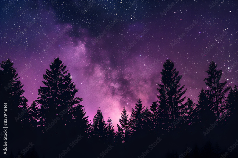 Cosmic Gradient Sky in Violet and Pink with Silhouette Forest Trees – Aesthetic HD Phone Wallpaper Cosmic Gradient Sky in Violet and Pink with Silhouette Forest Trees – Aesthetic HD Phone Wallpaper