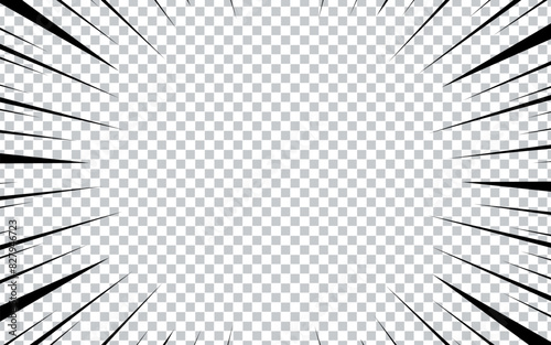 Comic manga transparent background with radial lines frame speed action effect vector. Explosion anime comic book cartoon pattern. vector illustration EPS 10.