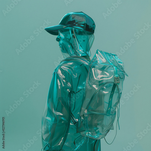 A Jelly Man Wearing Baseball Cap and a Backpack - Quirky Character in Casual Attire photo