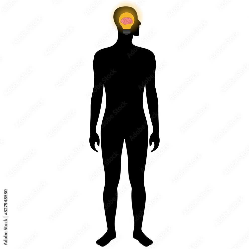 Light bulb and brain in human head Light bulb and brain in human head