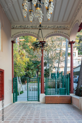 Entrance area with wooden columns in front of the entrance gate of Vaniköy Mosque in Üsküdar photo