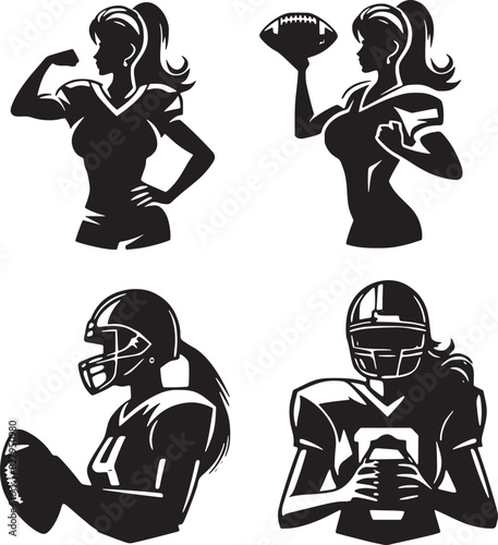 Woman American Football Silhouette Vector Set