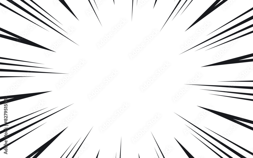 Radial lines background for comic books. Manga speed frame, explosion background. Black and white vector illustration Radial lines background for comic books. Manga speed frame, explosion background. Black and white vector illustration