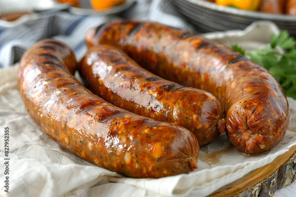 Grill or smoked sausage. Barbecue food. Grill or smoked sausage. Barbecue food.