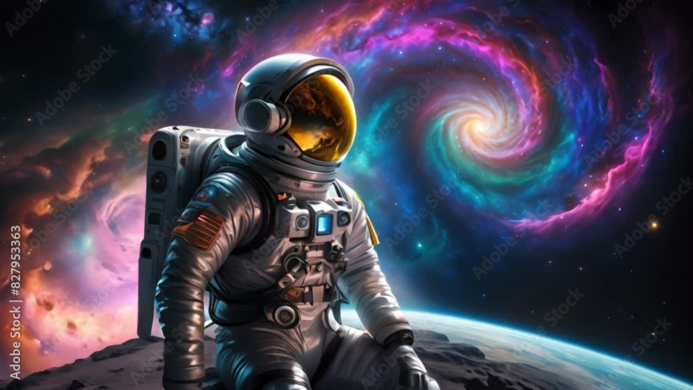 渦巻く神秘的な空と宇宙飛行士,Generative AI 渦巻く神秘的な空と宇宙飛行士,Generative AI