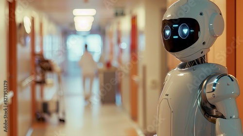 humanoid robot working in hospital ward, AI technology patient care