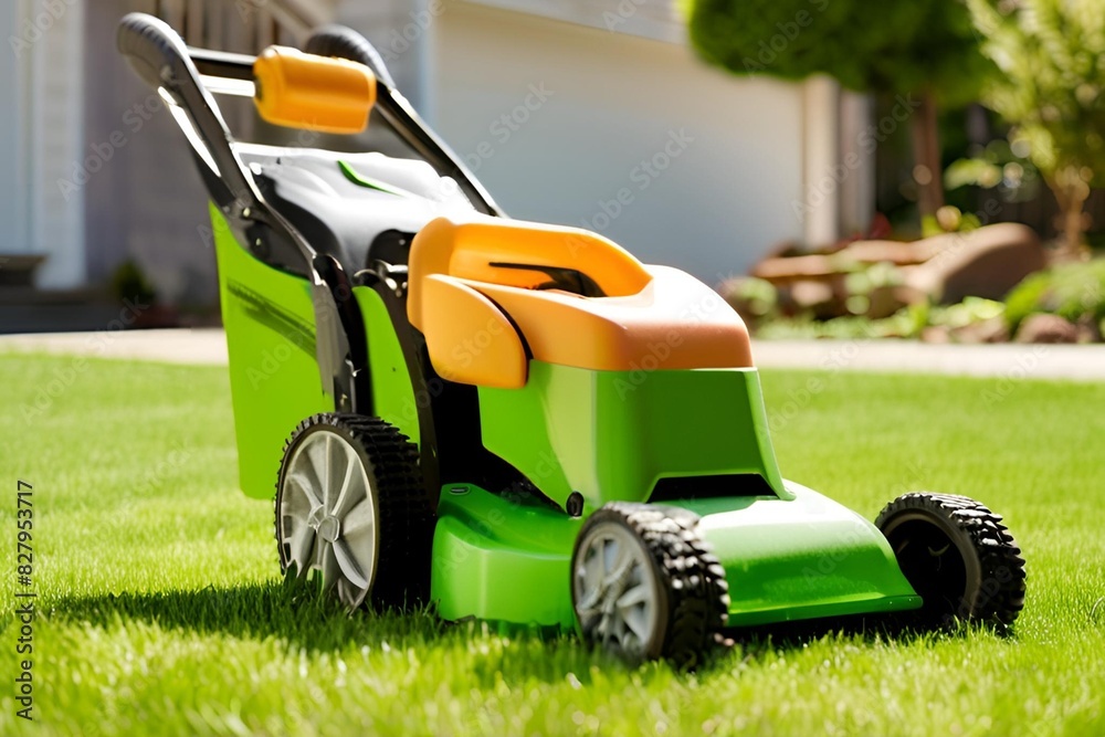 Fototapeta premium lawn mower on the grass