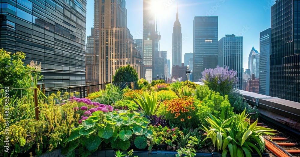 green plants and garden on rooftop of residential or office building, nature and contemporary architecture, balance and harmony of city and human, sustainable roof top ecosystem green plants and garden on rooftop of residential or office building, nature and contemporary architecture, balance and harmony of city and human, sustainable roof top ecosystem